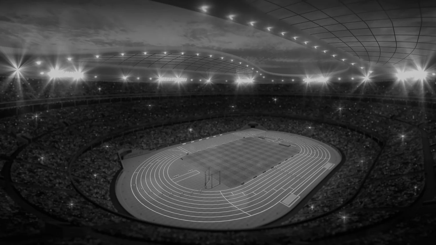 De 'Deadly Dozen'-atleten racen op een atletiekbaan